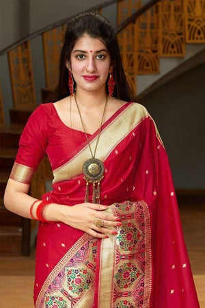 Paithani Saree In Crimson Red