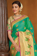Paithani Saree Pastel Teal Gold Zari Woven Paithani Saree With Designer Blouse - From Paithani Brocade Fusion Collection saree online