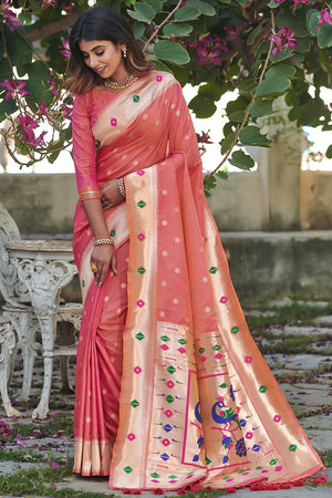 Peach Paithani Saree