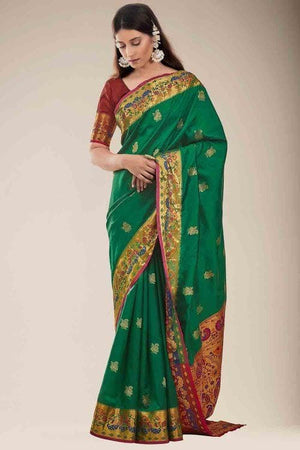 Peacock Green Paithani Saree