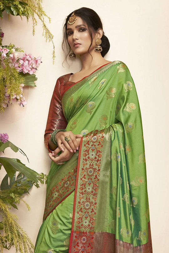 Paithani Saree Pear Green Flower Butta Paithani Saree saree online