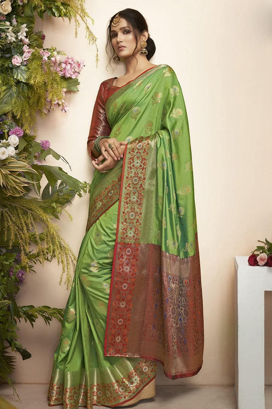 Paithani Saree Pear Green Flower Butta Paithani Saree saree online