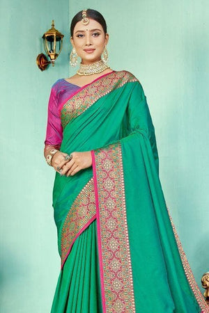 Persian Green Paithani Fusion Saree