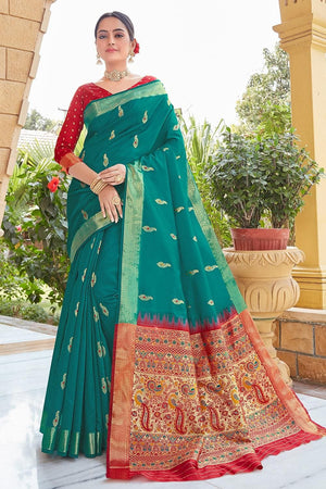 Pine Green Heavy Border Pallu Paithani Saree