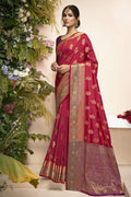 Paithani Saree Raspberry Red Flower Butta Paithani Saree saree online