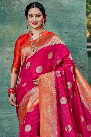 Ruby Pink Woven Paithani Saree