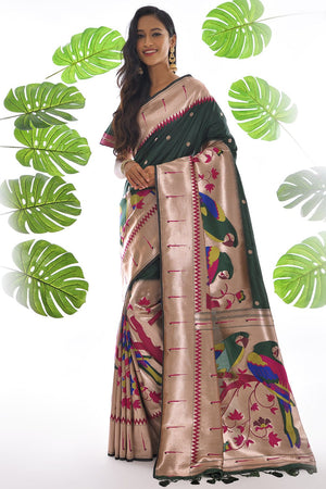 green paithani saree