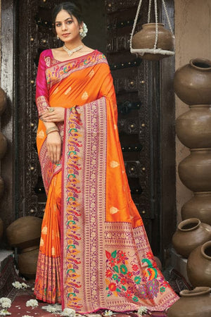 Safety Orange Paithani Saree