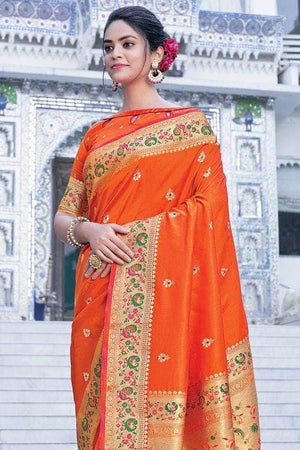 Salamander Orange Paithani Saree