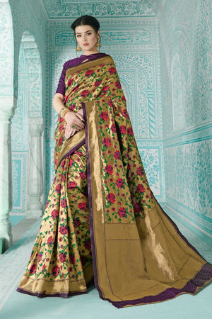 Sand Gold Purple Multicolor Woven Paithani Saree