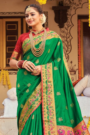 green paithani silk saree