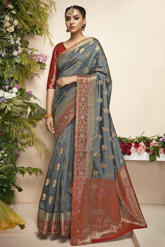Paithani Saree Steel Grey Flower Butta Paithani Saree saree online
