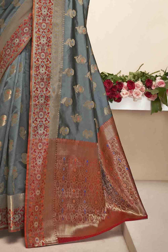 Paithani Saree Steel Grey Flower Butta Paithani Saree saree online