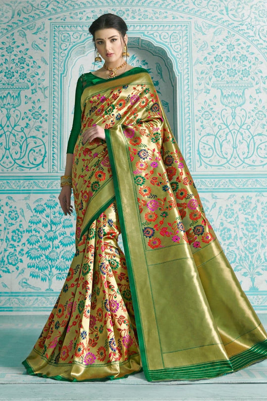 Paithani Saree Tan Gold Green Multicolor Woven Paithani Saree saree online