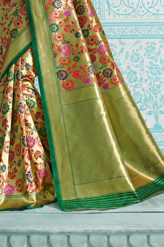Paithani Saree Tan Gold Green Multicolor Woven Paithani Saree saree online