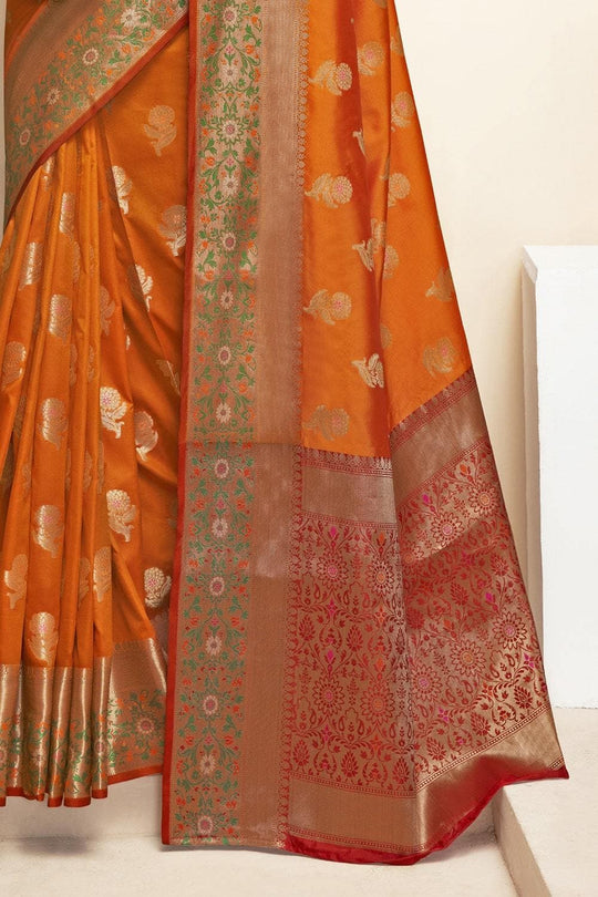 Paithani Saree Tangerine Orange Flower Butta Paithani Saree saree online