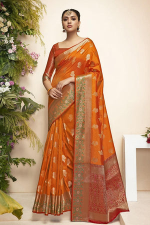 Paithani Saree Tangerine Orange Flower Butta Paithani Saree saree online