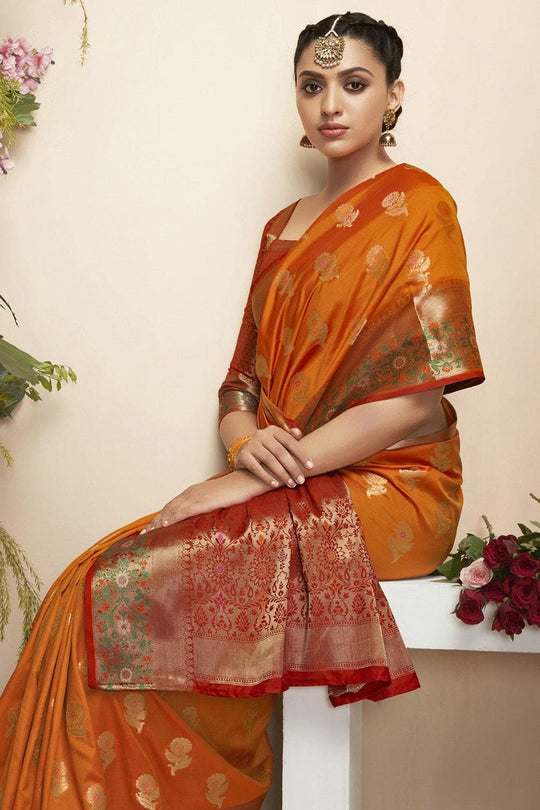 Paithani Saree Tangerine Orange Flower Butta Paithani Saree saree online