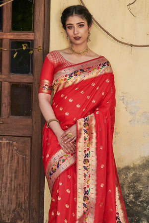 red silk saree