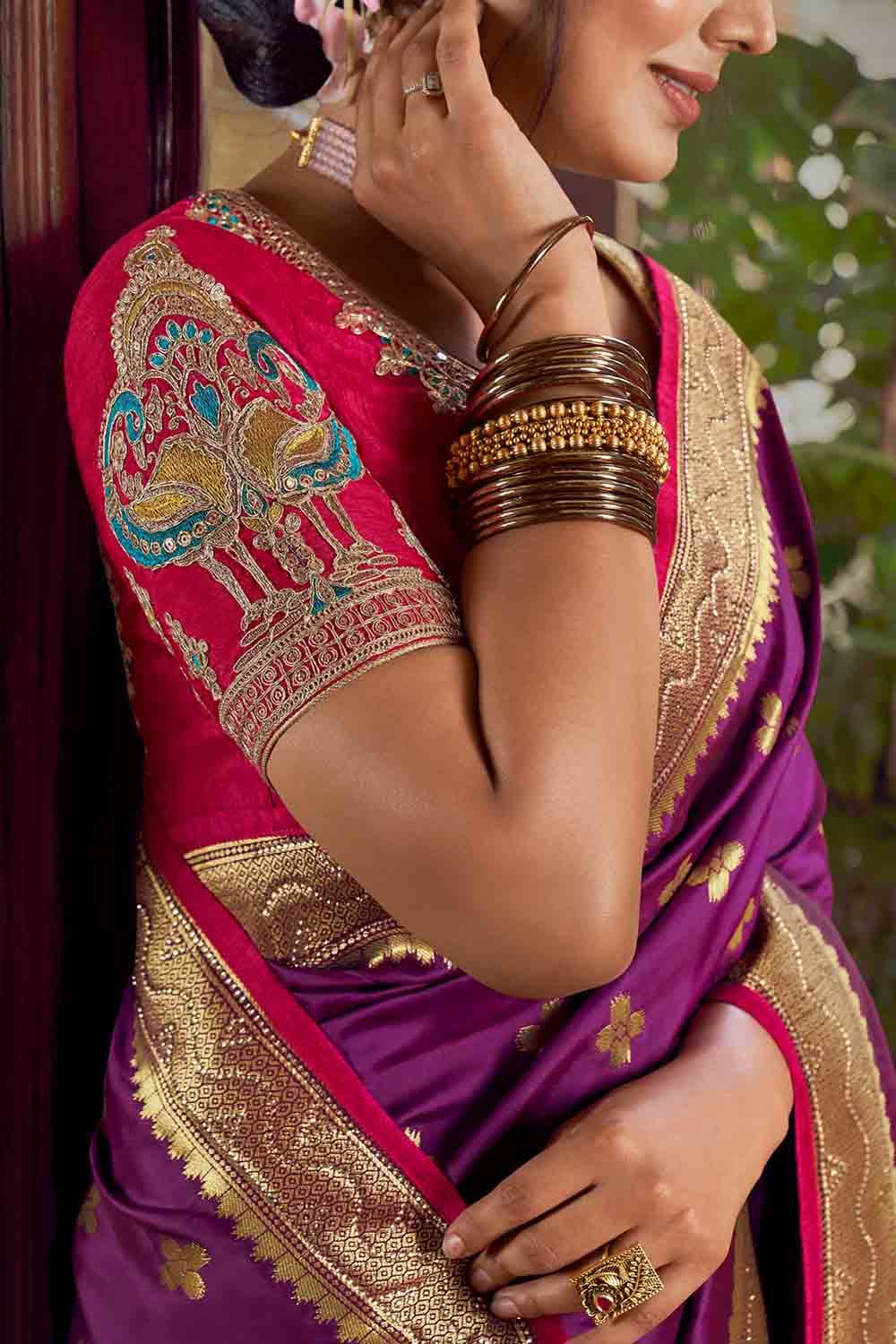 Buy Wine Purple Paithani Saree online-Karagiri