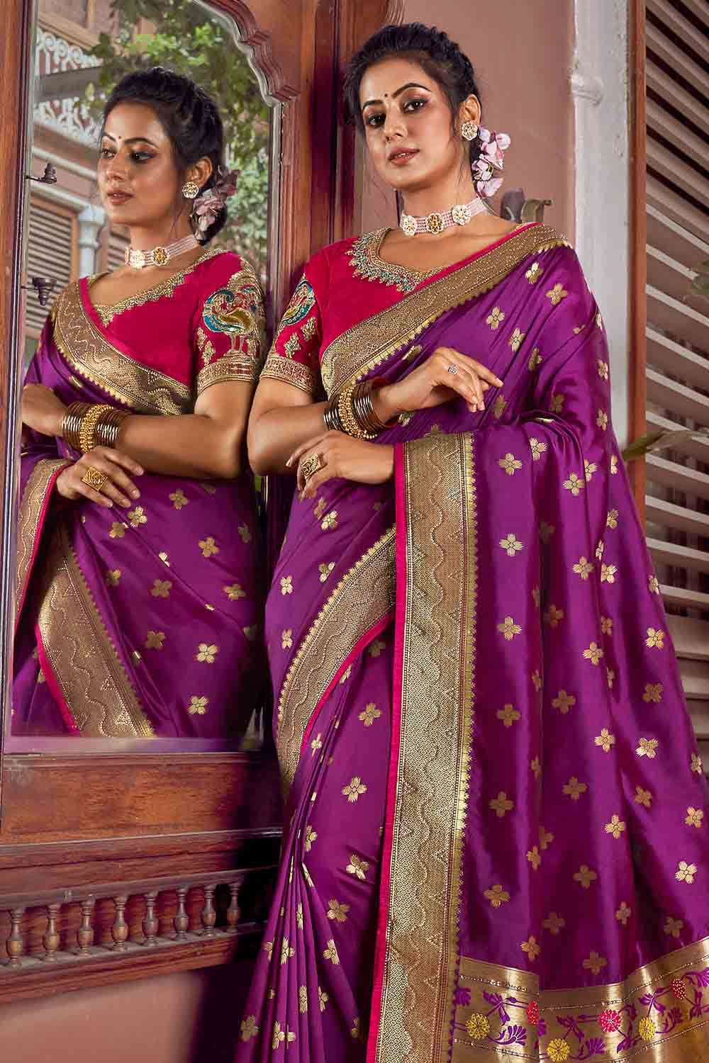 Dark Purple Paithani Saree with Gold Zari and Rich Pallu - Monastoor-  Indian ethnical dress collections with more than 1500+ fashionable indian  traditional dresses and ethnical jewelleries.