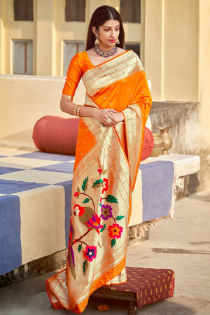 Zinnia Orange Paithani Saree