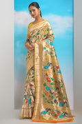 yellow paithani saree, yellow silk saree