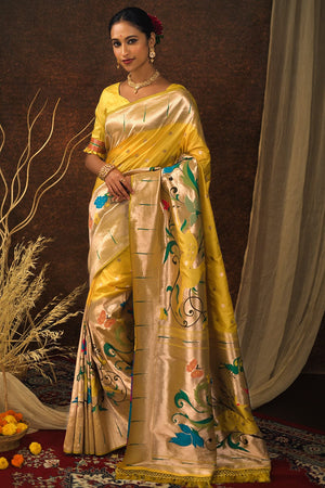 yellow paithani saree