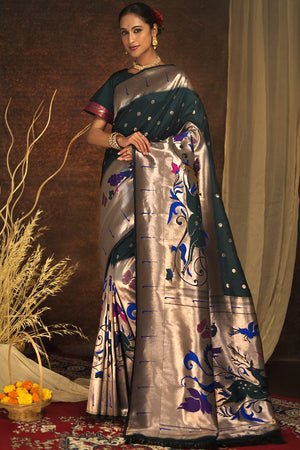 dark green paithani saree