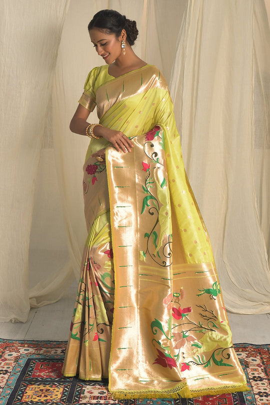 yellow paithani silk saree