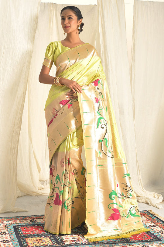 yellow paithani saree