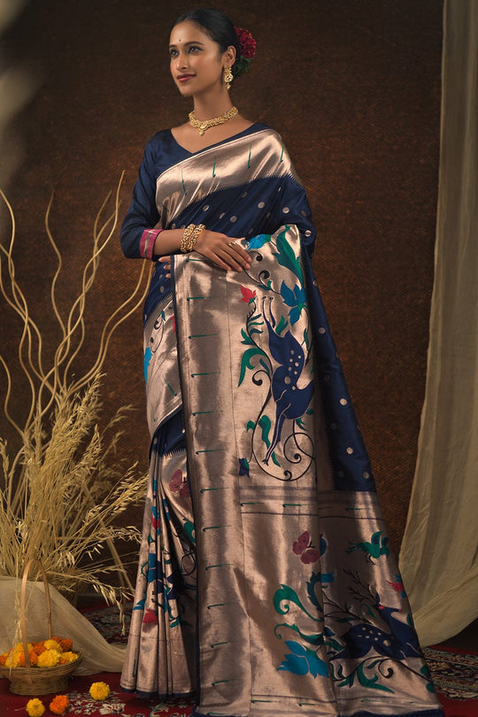 blue paithani saree