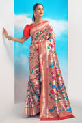 red paithani saree, red silk saree