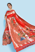 paithani silk saree, red saree