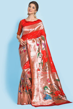 Rose Red Paithani Saree