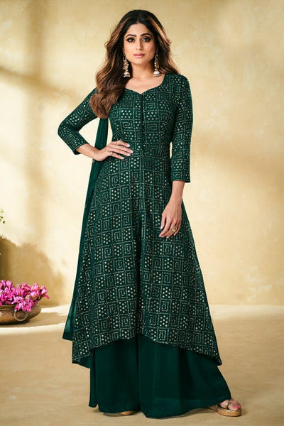 green emerald velvet dress Light Green Palazzo Suit with Dupatta main image 1