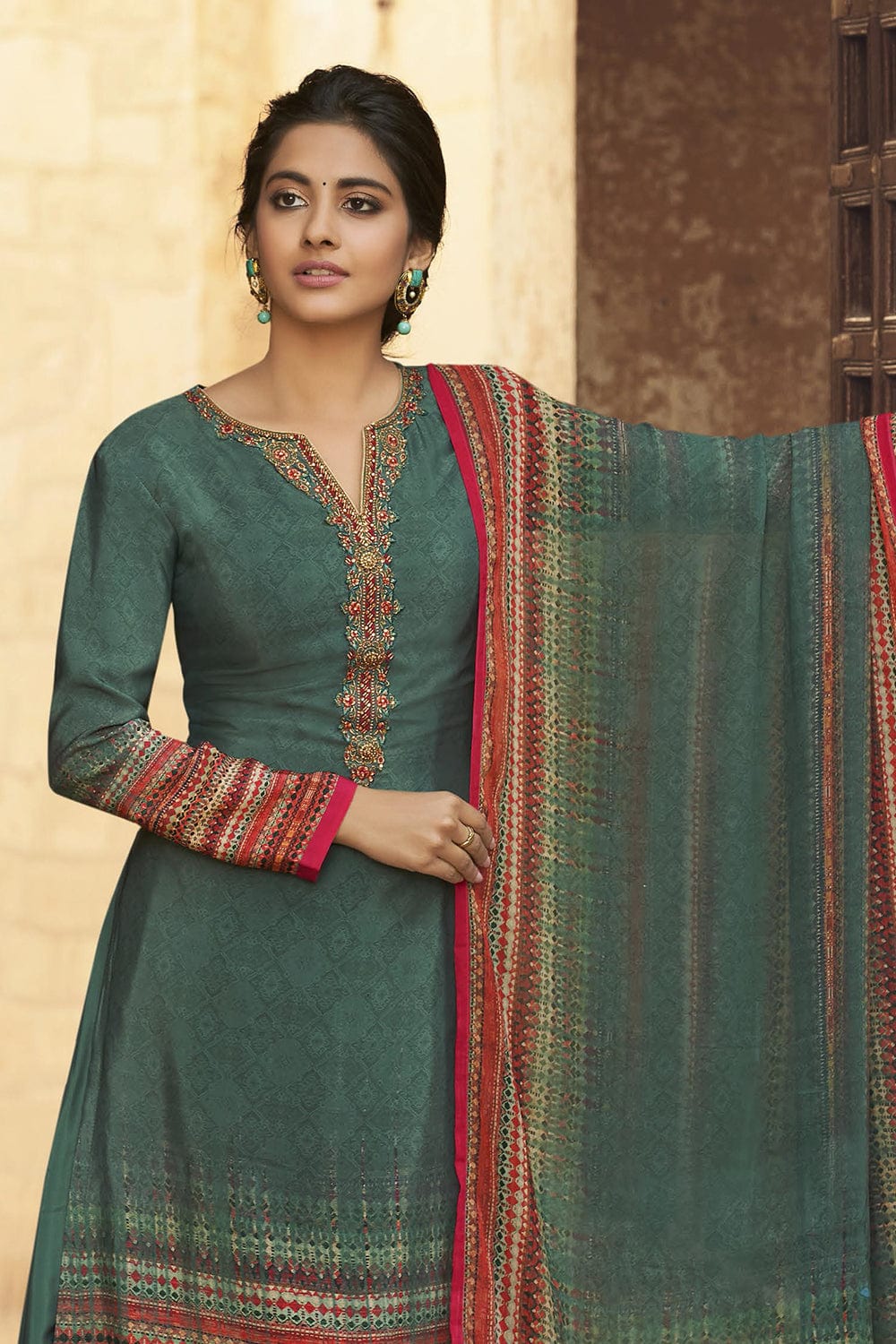 Buy Dark Green Palazzo Suit online Karagiri