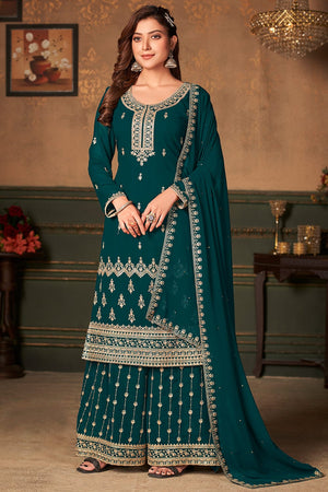 Dark Teal Blue Palazzo Suit