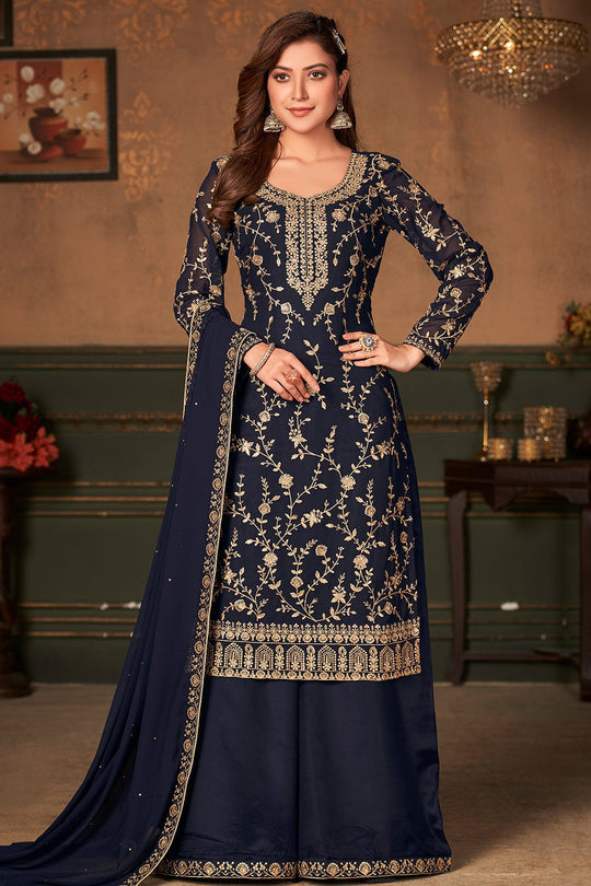 dark blue palazzo suit