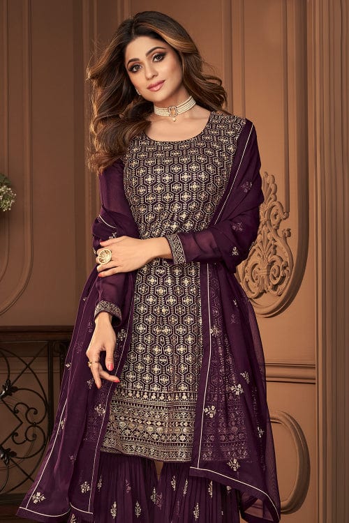 purple palazzzo suit