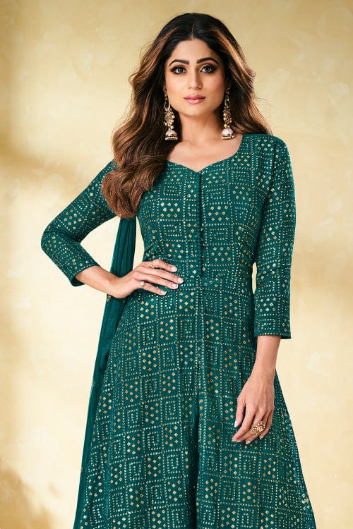 green palazzo suit