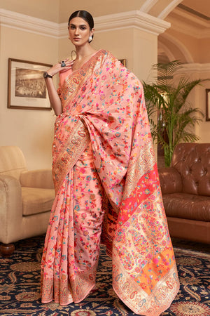 Coral Peach Pashmina Saree