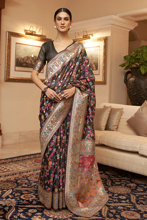 Dark Black Pashmina Saree