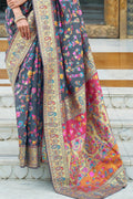 Pashmina Saree Dark Blue Pashmina Saree saree online