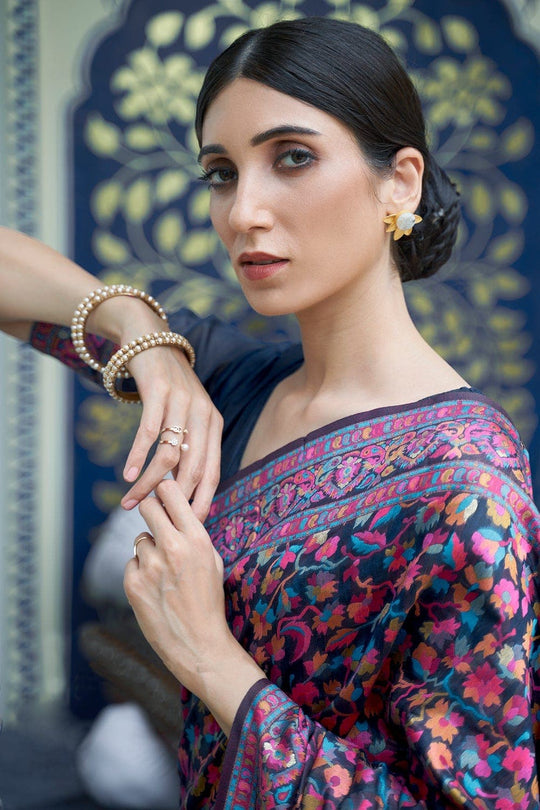 Pashmina Saree Indigo Blue Pashmina Saree saree online