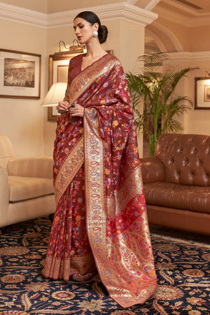 Maroon Pashmina Saree