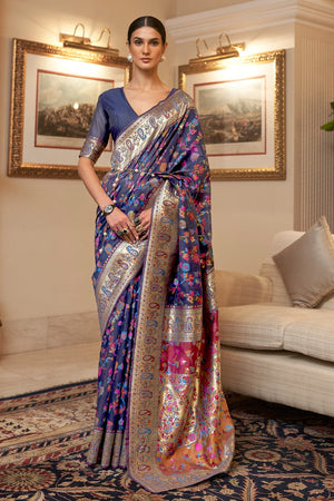 Midnight Blue Pashmina Saree