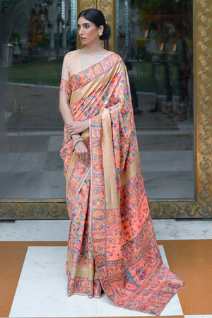 Pink Beige Kashmiri Pashmina Saree