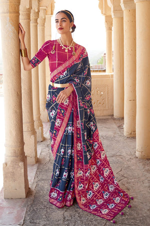 Admiral Blue Patola Saree