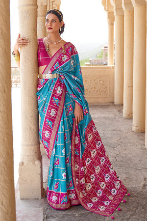 blue patola saree